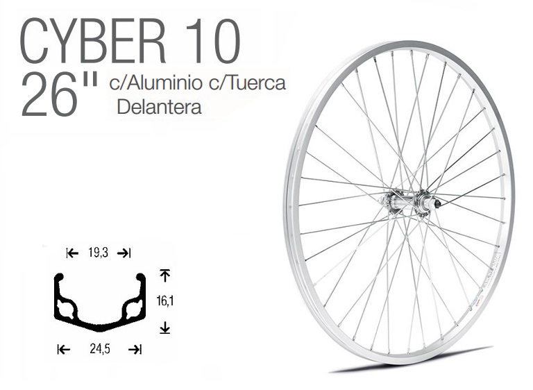 RUEDA BICICLETA DELANTERA 26 CYBER-10 CON TUERCA